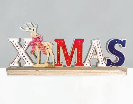 Διακοσμητικό LED Μπαταρίας Ξύλινη XMAS Επιγραφή