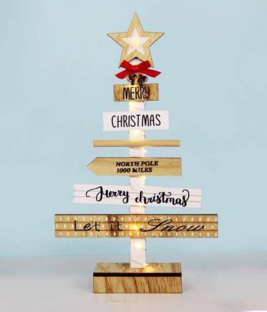 Διακοσμητικό LED Μπαταρίας Ξύλινο XMAS Δέντρο Ευχών 225x50x380mm