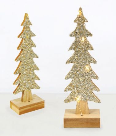 Διακοσμητικό LED Μπαταρίας Ξύλινο XMAS Δέντρο Χρυσό Glitter