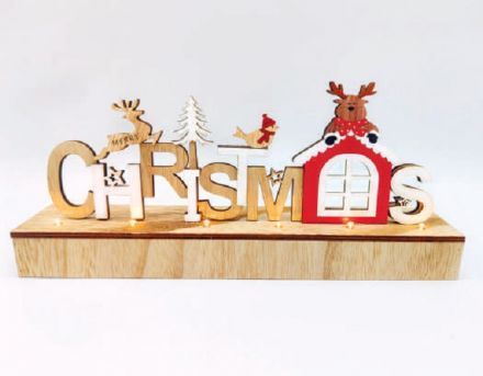 Διακοσμητικό LED Μπαταρίας Plywood XMAS Επιγραφή