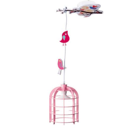 ACA Κρεμαστό Παιδικό Φωτιστικό Κλουβάκι Πουλιού Ροζ Foret 1xE27
