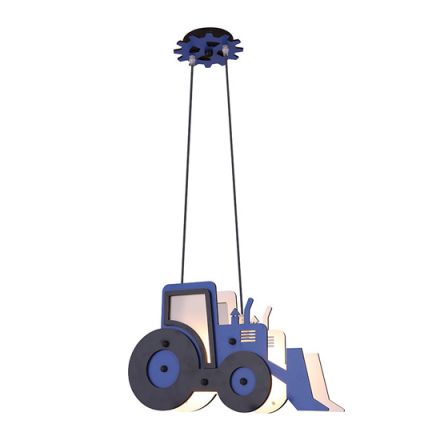 ACA Κρεμαστό Παιδικό Φωτιστικό Μπλε MDF Μπουλντόζα Vroom 2xE14