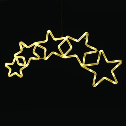 LED 5 Πλαστικά Αστέρια 47 Λαμπάκια Θερμό Λευκό Μπαταρίας 3xAA/USB