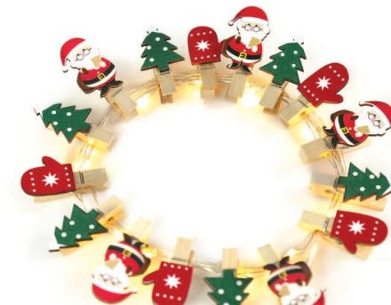 LED Διακοσμητικά Λαμπάκια Μπαταρίας με 16 Κλιπ Santa & Tree