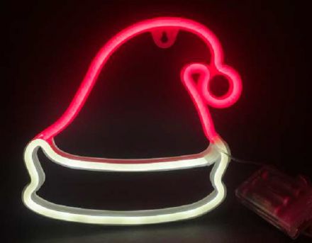 LED Πλαστικό Σκουφί Άι Βασίλη Neon Κόκκινο Μπαταρίας & USB 2.4W (3xAA) Milk Tube