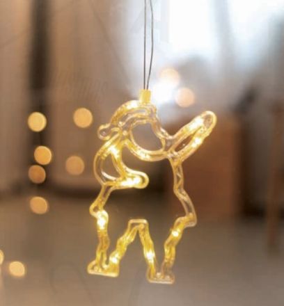 LED Santa Πλαστικός Διάφανος με Μπαταρίες & Βεντούζα 10 Leds 5mm Θερμό Λευκό IP20