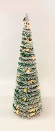 Πράσινο Rattan Χιονισμένο Cone Tree με 30 Μίνι Led Μπαταρίας Ø185x500mm