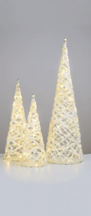 White Cotton Thread Cone Tree με 30 Μίνι Led Μπαταρίας Ø185x500mm