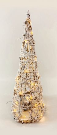 White Rattan Snowy Cone Tree με 30 Μίνι Led Μπαταρίας Ø185x500mm