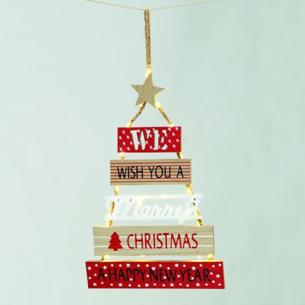 Ξύλινη Ταμπέλα XMAS 20 LED Λαμπάκια Μπαταρίας 2xAA Θερμό Λευκό