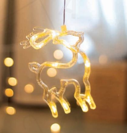 LED Τάρανδος Πλαστικός Διάφανος με Μπαταρίες & Βεντούζα 10 Leds 5mm Θερμό Λευκό IP20