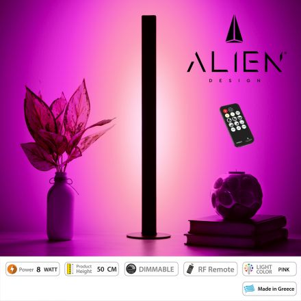 ALIEN Design DIVA Μοντέρνο Minimal Nordic Μεταλλικό Φωτιστικό Επιτραπέζιο - Μαύρο LED 8W 800 lm με Ασύρματο Χειριστήριο RF & Dimmer - Ροζ 