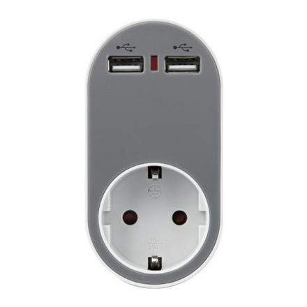 Ανταπτορας Σουκο Με 2 Usb Γκρι Με Προστασια Επαφων