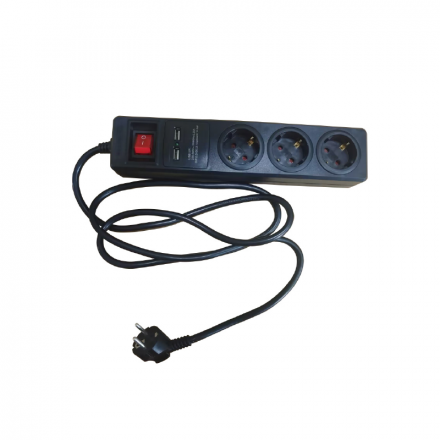ACA Πολύπριζο 5 Σούκο Ασφαλείας Με Διακόπτη+2USB 16A IP20 Με Καλώδιο H05VV-F 3x1.5mm2 / Καθ. Μήκους 1.5m