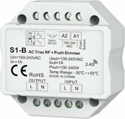 Cubalux Triac Dimmer Simplicity RF - Push Button 230 Vac 1A
