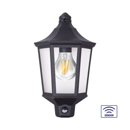 Επίτοιχη Απλίκα Φανάρι Dublin LED 1xE27 IP44 Μαύρη Sensor