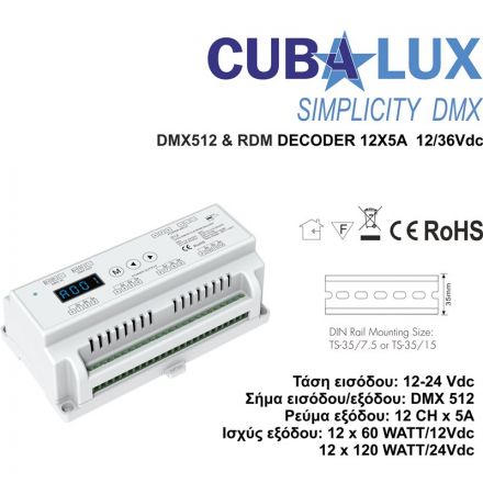 Cubalux DMX 512 & RDM Αποκωδικοποιητής 12 x 5 A 12/36 Vdc