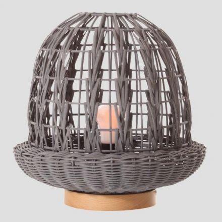Πορτατίφ E27 Βάση Ξύλο & Rattan Φ29x30 Γκρι