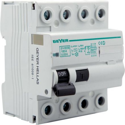 GEYER Ρελέ Διαφυγής 4P 100A 30mA AC