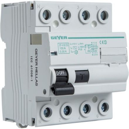 GEYER Ρελέ Διαφυγής 4P 100A 300mA AC