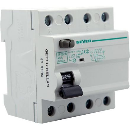GEYER Ρελέ Διαφυγής 4P 25A 300mA AC