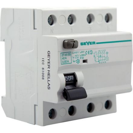 GEYER Ρελέ Διαφυγής 4P 40A 300mA AC