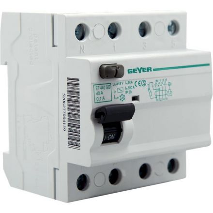 GEYER Ρελέ Διαφυγής 4P 40A 100mA AC