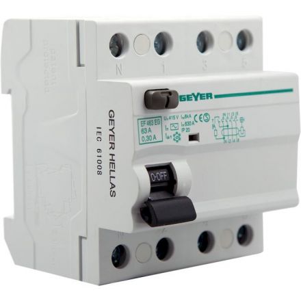 GEYER Ρελέ Διαφυγής 4P 63A 300mA AC