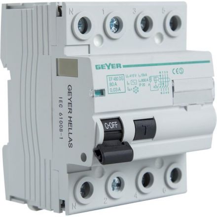 GEYER Ρελέ Διαφυγής 4P 80A 30mA AC