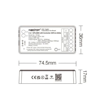 Ελεγκτής LED 5 Σε 1 SPI DMX WIFI 2.4G ACA A-SPIW5 IP20