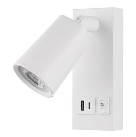 Απλίκα Κρεβατιού Ανάγνωσης Λευκή Με USB -TYPE C 5W 3000K 150X80X145mm