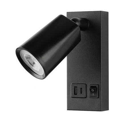 Απλίκα Κρεβατιού Ανάγνωσης Μαύρη Με USB -TYPE C 5W 3000K 150X80X145mm