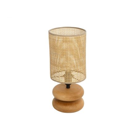 KLOO 204-0143 Boho Επιτραπέζιο Φωτιστικό Μονόφωτο 1 x E27 IP20 Καφέ Ξύλο με Μπεζ Διάτρτητο Ύφασμα - Μ15 x Π15 x Υ35cm