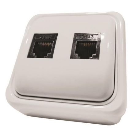 Πριζα Μινι Τηλεφωνου Διπλη Rj11 6P4C Λευκη IP20
