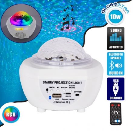 Επιτραπέζιο Φωτιστικό Ειδικών Εφε NIGHT SKY GALAXY 3D LED 10W DC 5V 2200mAh Επαναφορτιζόμενο με Bluetooth Speaker - Sound Activated - RGB Dimmable - Λευκό