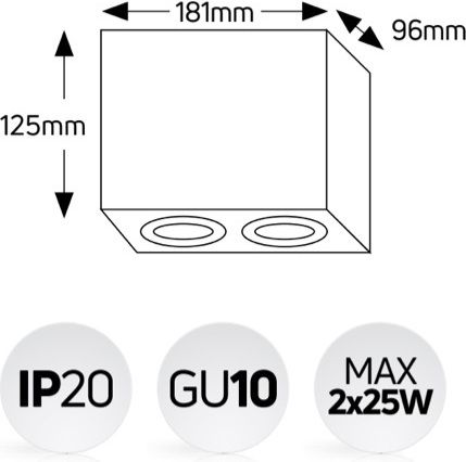 GEYER Τετράγωνο Διπλό Σποτ LED GU10 Max 25W IP20