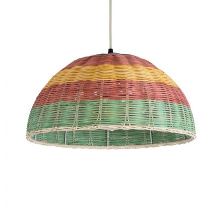 CABALLEROS Boho Κρεμαστό Φωτιστικό - Φ40 x Υ20cm Πράσινο- Κίτρινο- Κόκκινο Ξύλινο Μπαμπού