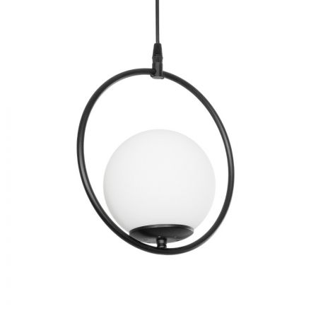 CIRCLE 201-0075 Vintage Κρεμαστό Φωτιστικό Μονόφωτο Μπάλα 1xE27 IP20 Μαύρο Μέταλλο με Γαλακτερό Γυαλί