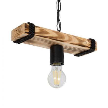GLISTER 201-0001 Vintage Κρεμαστό Φωτιστικό Ράγα Μονόφωτο 1xE27 IP20 Μπεζ Ξύλο με Μαύρο Σχοινί
