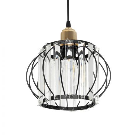 LUCERO 201-0078 Vintage Κρεμαστό Φωτιστικό Πλέγμα Μονόφωτο 1xE27 IP20 Μαύρο και Χρυσό Μέταλλο Μ16 x Π16 x Υ70cm