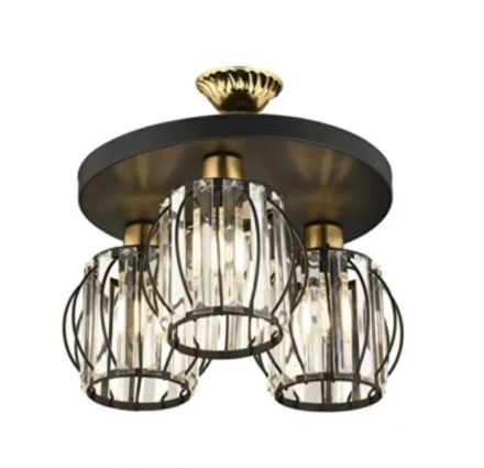 ILLUME 201-0100 Vintage Φωτιστικό Οροφής Κρύσταλλα Τρίφωτο 3 x E27 IP20 Μαύρο & Χρυσό Μέταλλο με Διάφανο Γυαλί Μ35 x Π35 x Υ40cm