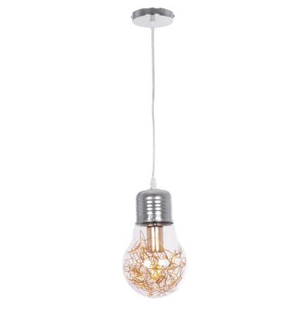 LAMP 999-0056 Μοντέρνο Κρεμαστό Φωτιστικό Οροφής με Ντουί 1 x E27 AC 220-240V IP20 - Διάφανο, Χρυσό & Ασημί - Μ15 x Π15 x Υ27cm
