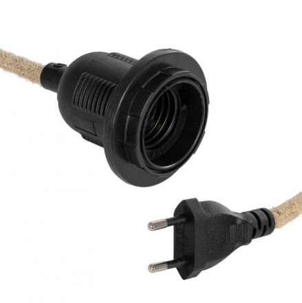 WHIP 77660 Μοντέρνο DIY Φωτιστικό με Υφασμάτινο Καλώδιο, Ντουί 1 x E27, Διακόπτη On/Off & Πρίζα AC 220-240V IP20 - Μπεζ & Μαύρο - Μ140 x Π5.8 x Υ5.8cm