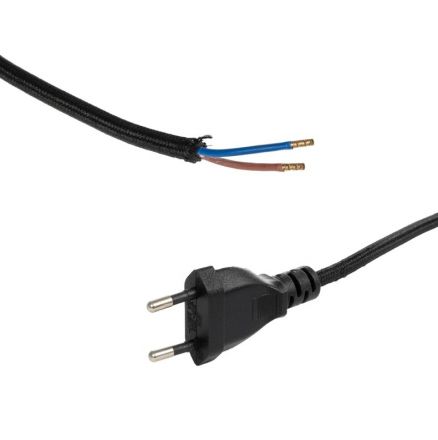 WHIP 77669 Μοντέρνο DIY Φωτιστικό με Υφασμάτινο Καλώδιο, Ντουί 1 x E27 & Διακόπτη On/Off AC 220-240V IP20 - Μαύρο - Μ140 x Π2.7 x Υ1.9cm