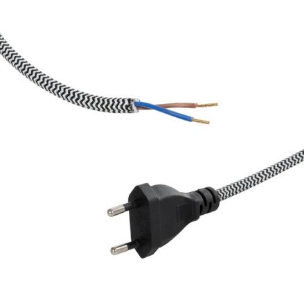 WHIP 77670 Μοντέρνο DIY Φωτιστικό με Υφασμάτινο Καλώδιο, με Διακόπτη On/Off AC 220-240V IP20 - Ασημί & Μαύρο - Μ140 x Π2.7 x Υ1.9cm