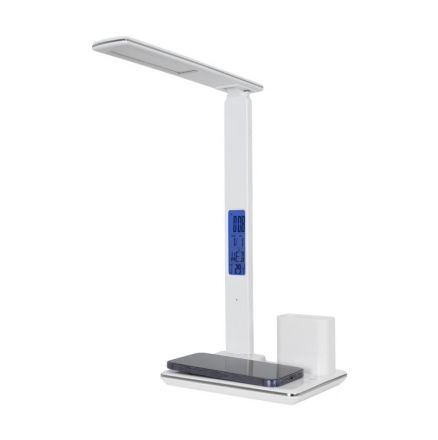 ZENTIME 76554 Μοντέρνο Επιτραπέζιο Φωτιστικό Γραφείου με Ασύρματη Φόρτιση 15W 3A & Ψηφιακό Ρολόι LED 3.5W 350lm 120° DC 5V με USB-C IP20 Ρυθμιζόμενο Λευκό CCT με Αφή 2700K/4500K/6000K Dimmable - Sanan SMD Chip - Λευκό- Μ19.5 x Π2