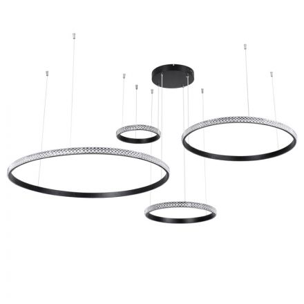 DIAMOND TETRA Κρεμαστό Φωτιστικό LED 150W 3CCT - Dimmable Μαύρο 4 Δαχτυλίδια