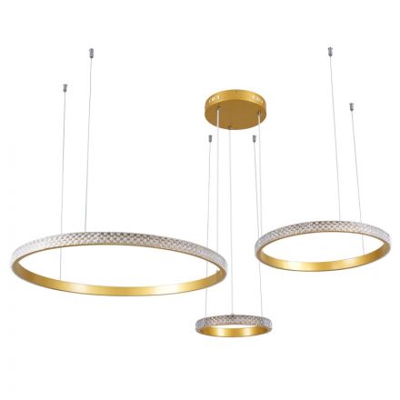 DIAMOND TRIO Κρεμαστό Φωτιστικό Δαχτυλίδι LED 100W 3CCT Dimmable Χρυσό Βούρτσας 3 Δαχτυλίδια