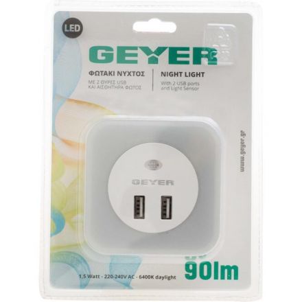 GEYER LED Φωτάκι Νυκτός με 2ΧUSB + Sensor