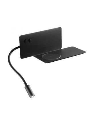 Απλίκα Με Σποτ LED 6W+3W με USB & Wireless Charging Flat SX Μαύρη